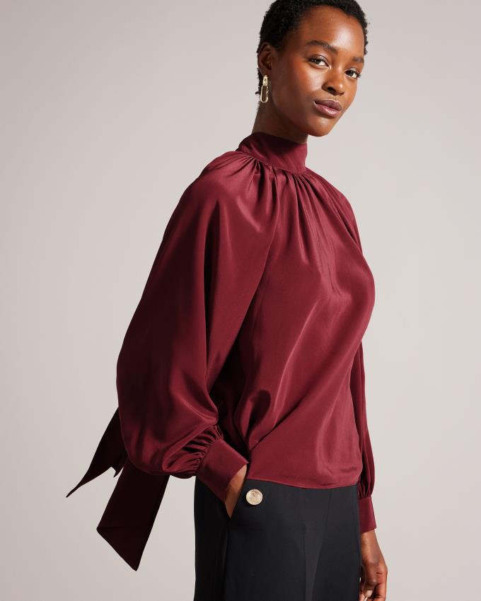 Chemisier Ted Baker Oversized Bow Silk Bordeaux Femme | KYJ-24814498